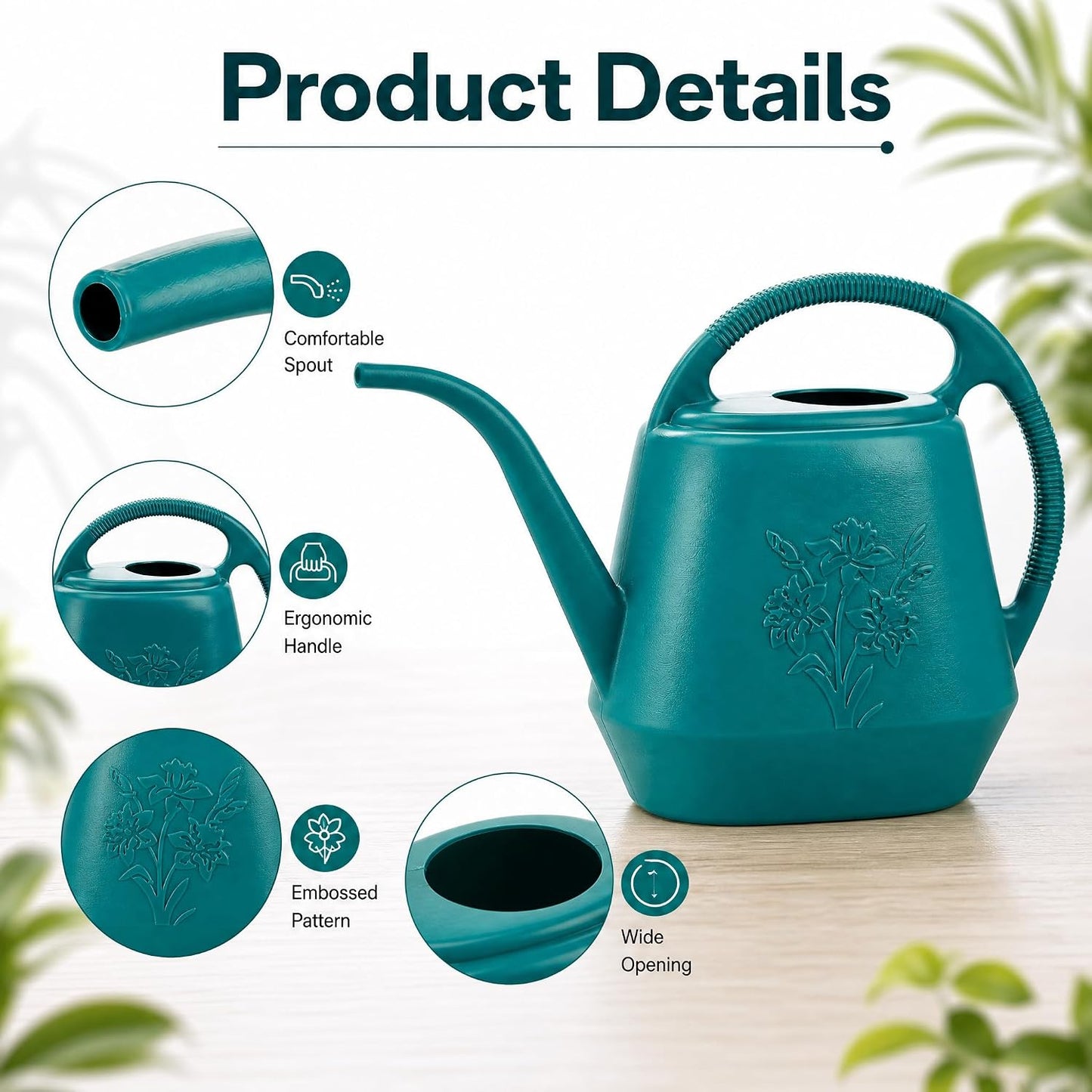 1-Gallon Plastic Watering Can with Comfortable Handle, Garden Watering Cans Long Spout for Indoor Outdoor Watering Plants (Green)