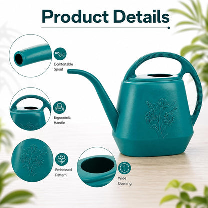 1-Gallon Plastic Watering Can with Comfortable Handle, Garden Watering Cans Long Spout for Indoor Outdoor Watering Plants (Green)