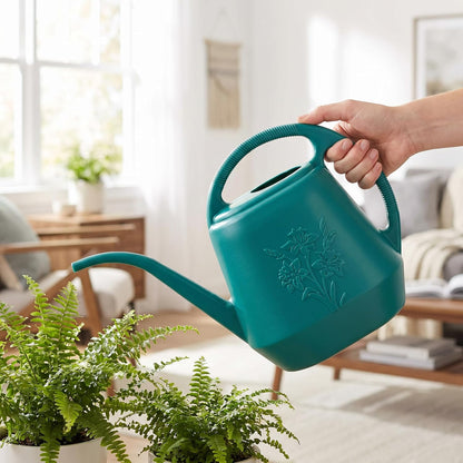 1-Gallon Plastic Watering Can with Comfortable Handle, Garden Watering Cans Long Spout for Indoor Outdoor Watering Plants (Green)