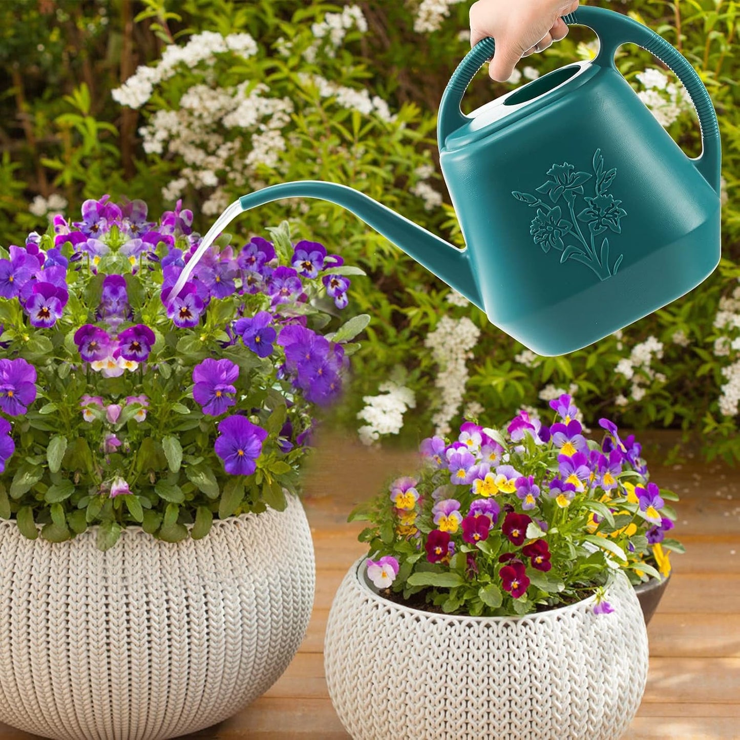 1-Gallon Plastic Watering Can with Comfortable Handle, Garden Watering Cans Long Spout for Indoor Outdoor Watering Plants (Green)