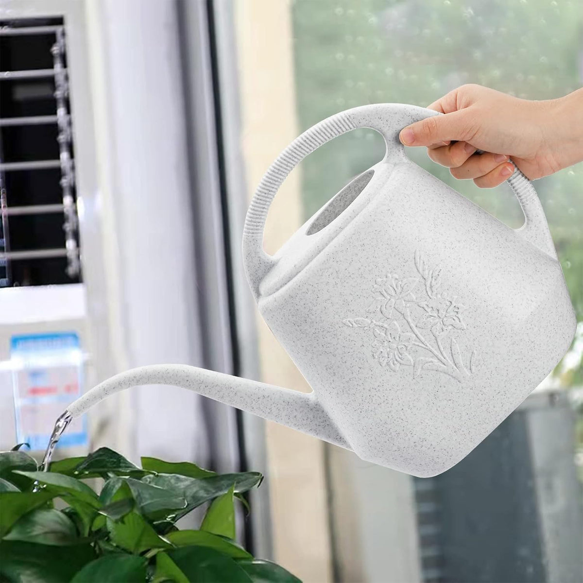 1-Gallon Plastic Watering Can with Comfortable Handle, Garden Watering Cans Long Spout for Indoor Outdoor Watering Plants (Green)