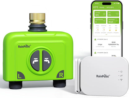 WiFi Water Timer for Garden Hose, 2 Zone WiFi Sprinkler Controller, Smart Hose Timer Valve, Automatic Drip Irrigation System/Rain Delay for Garden (Brass Inlet, WiFi & Ethernet Connection)