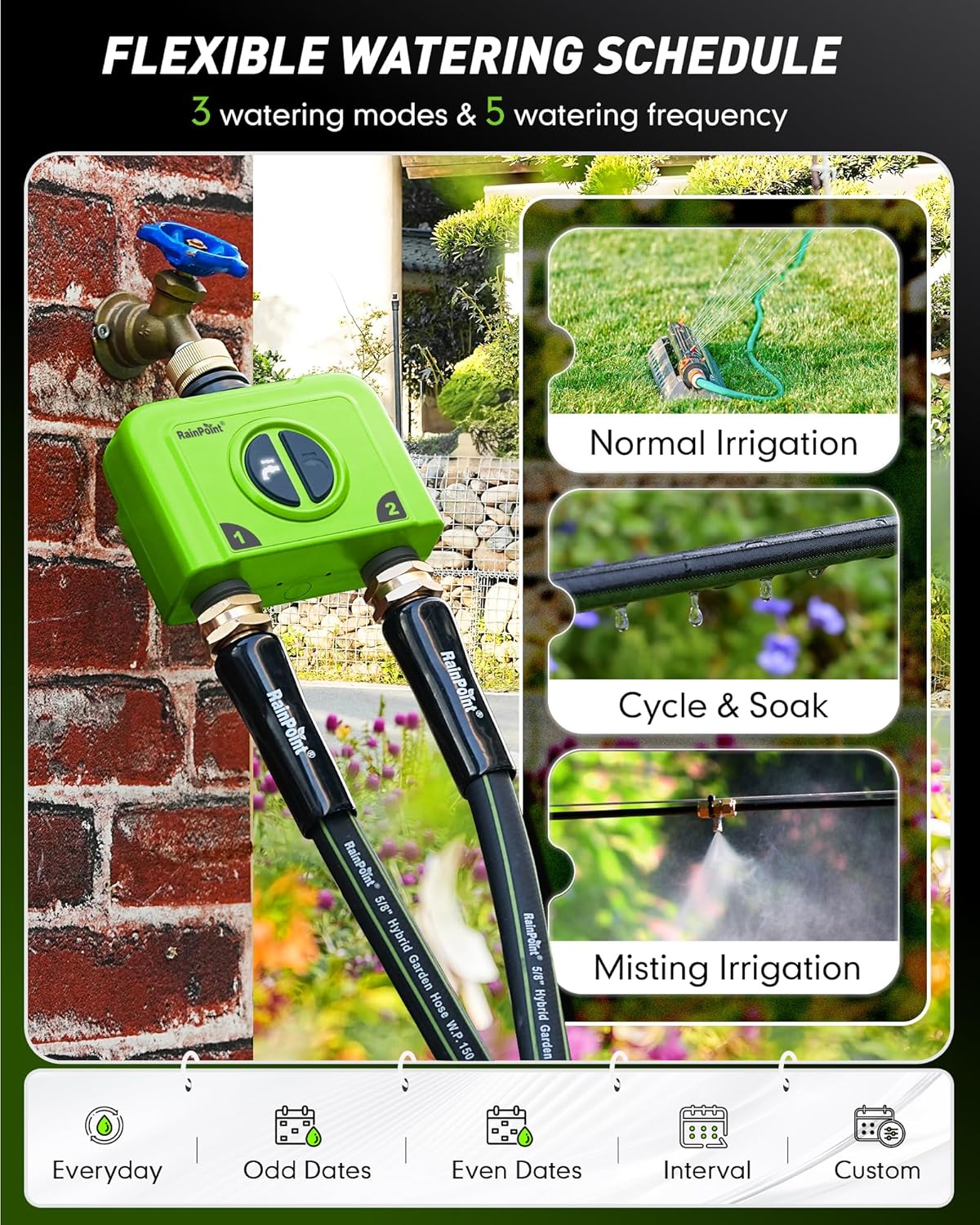 WiFi Water Timer for Garden Hose, 2 Zone WiFi Sprinkler Controller, Smart Hose Timer Valve, Automatic Drip Irrigation System/Rain Delay for Garden (Brass Inlet, WiFi & Ethernet Connection)
