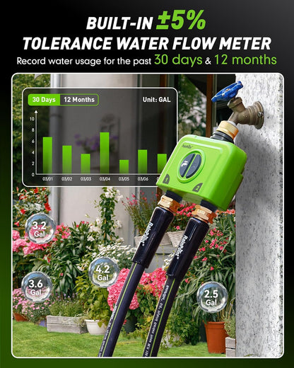 WiFi Water Timer for Garden Hose, 2 Zone WiFi Sprinkler Controller, Smart Hose Timer Valve, Automatic Drip Irrigation System/Rain Delay for Garden (Brass Inlet, WiFi & Ethernet Connection)