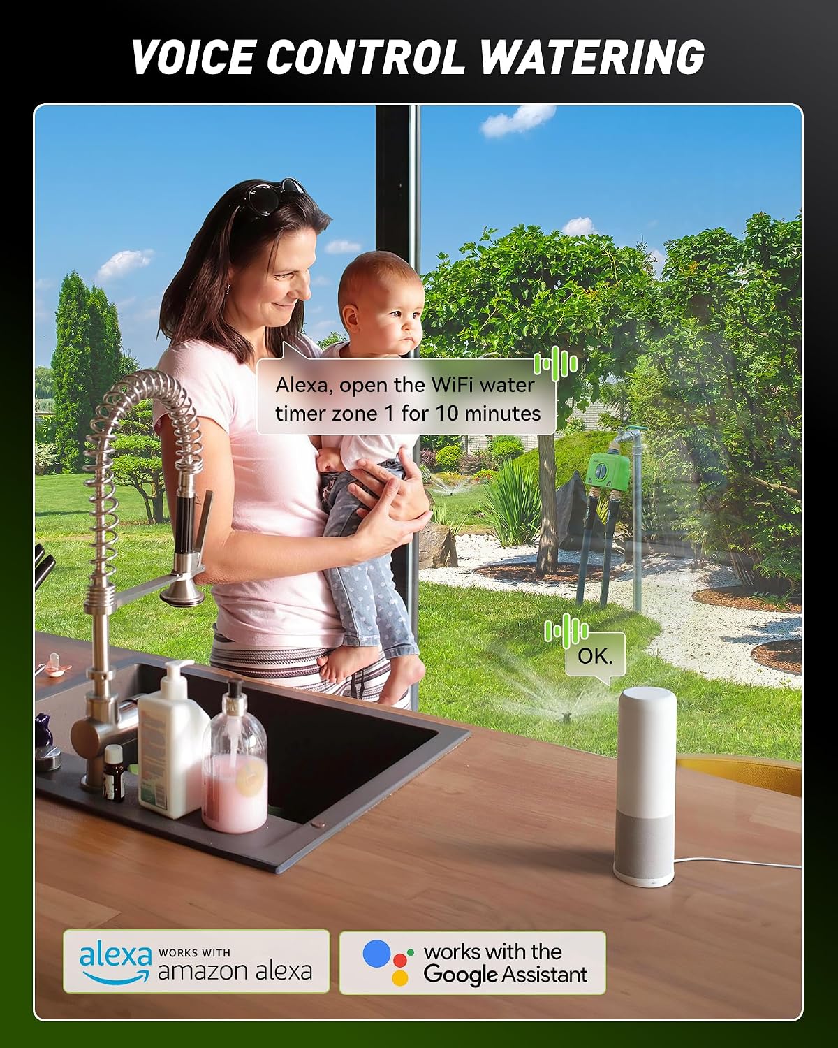 WiFi Water Timer for Garden Hose, 2 Zone WiFi Sprinkler Controller, Smart Hose Timer Valve, Automatic Drip Irrigation System/Rain Delay for Garden (Brass Inlet, WiFi & Ethernet Connection)