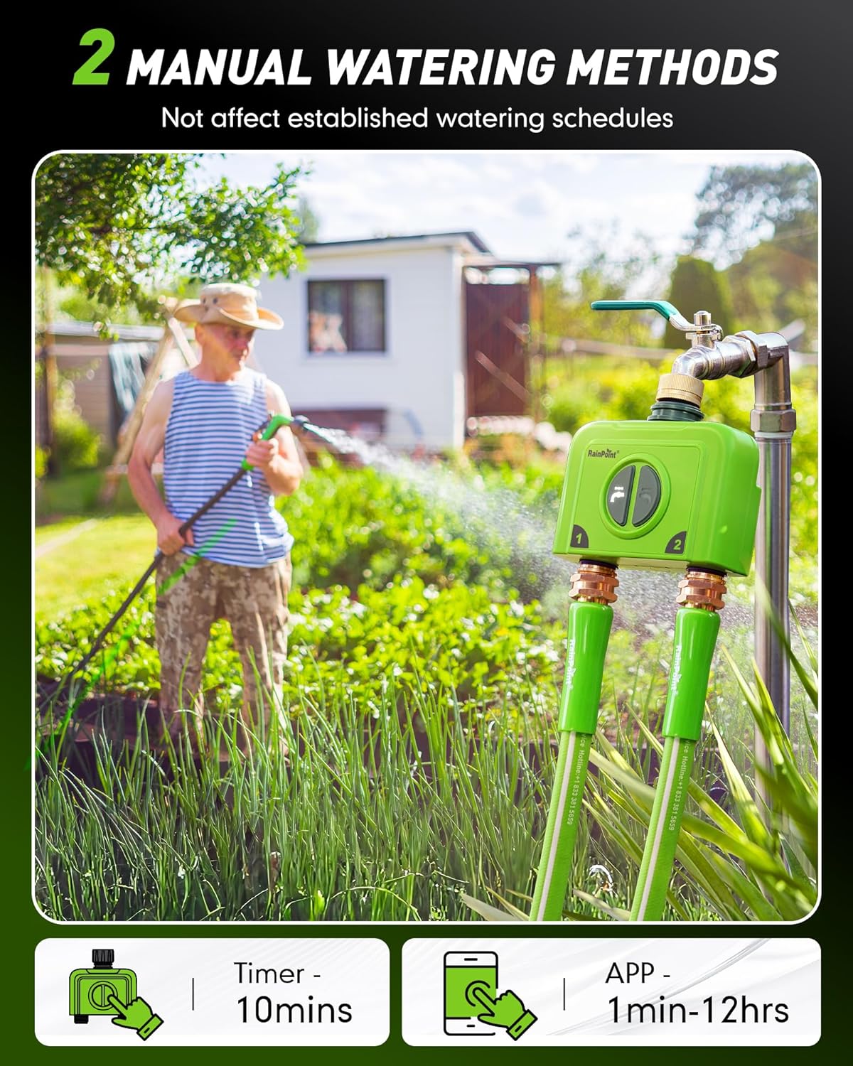 WiFi Water Timer for Garden Hose, 2 Zone WiFi Sprinkler Controller, Smart Hose Timer Valve, Automatic Drip Irrigation System/Rain Delay for Garden (Brass Inlet, WiFi & Ethernet Connection)