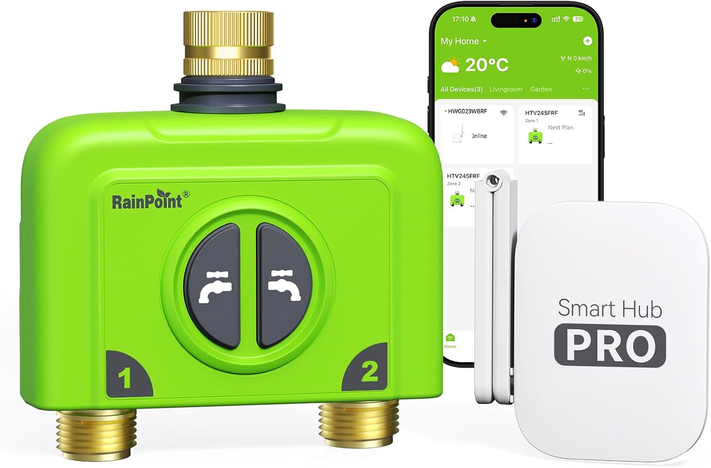 WiFi Water Timer for Garden Hose, 2 Zone WiFi Sprinkler Controller, Smart Hose Timer Valve, Automatic Drip Irrigation System/Rain Delay for Garden (Brass Inlet, WiFi & Ethernet Connection)