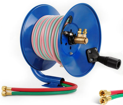 Manual Twin Welding Hose Reel Holds 100 ft of 3/8" or 1/4" Gas Hose,Universal Mounting Bracket for Wall, Ceiling or Cart (Hose Not Included)