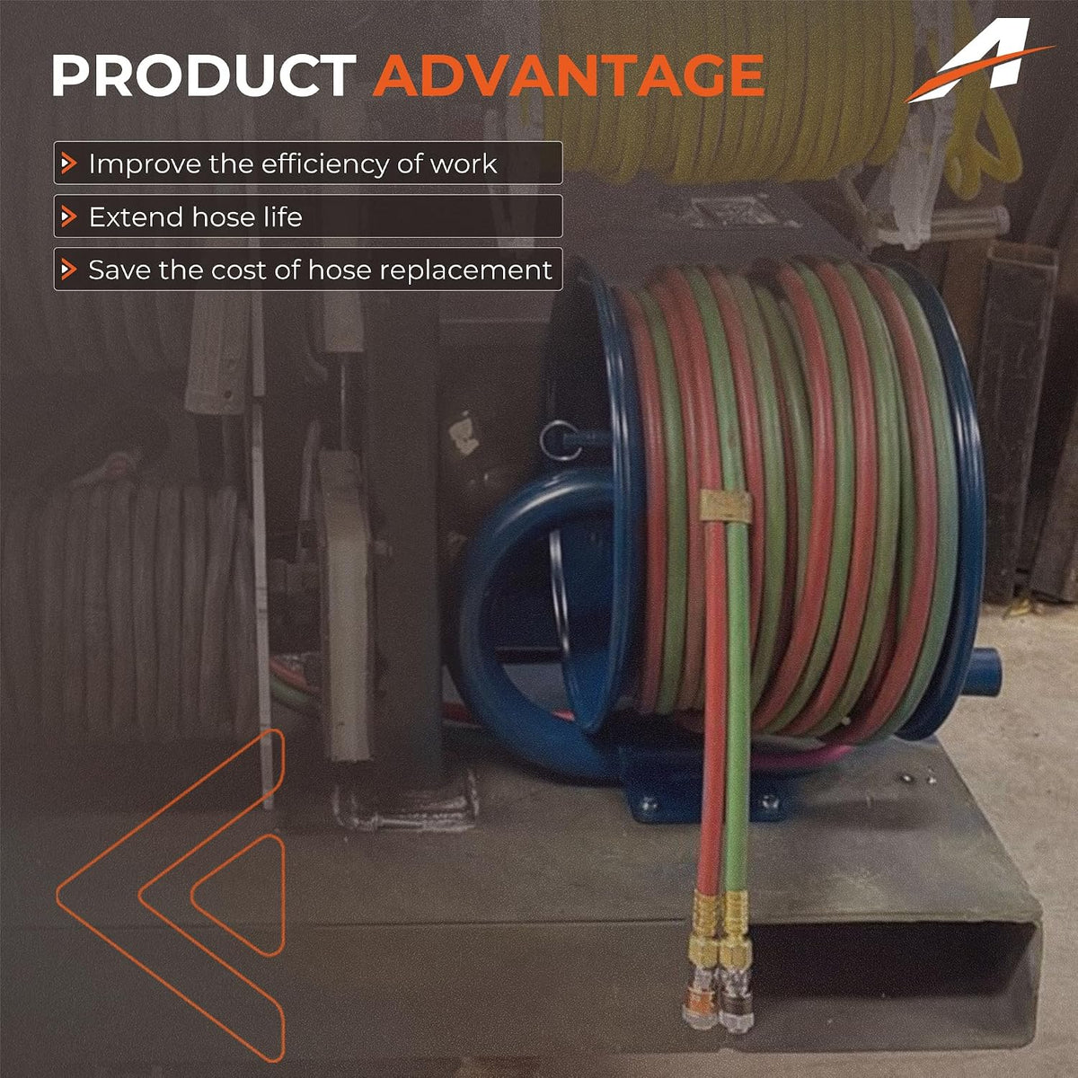 Manual Twin Welding Hose Reel Holds 100 ft of 3/8" or 1/4" Gas Hose,Universal Mounting Bracket for Wall, Ceiling or Cart (Hose Not Included)