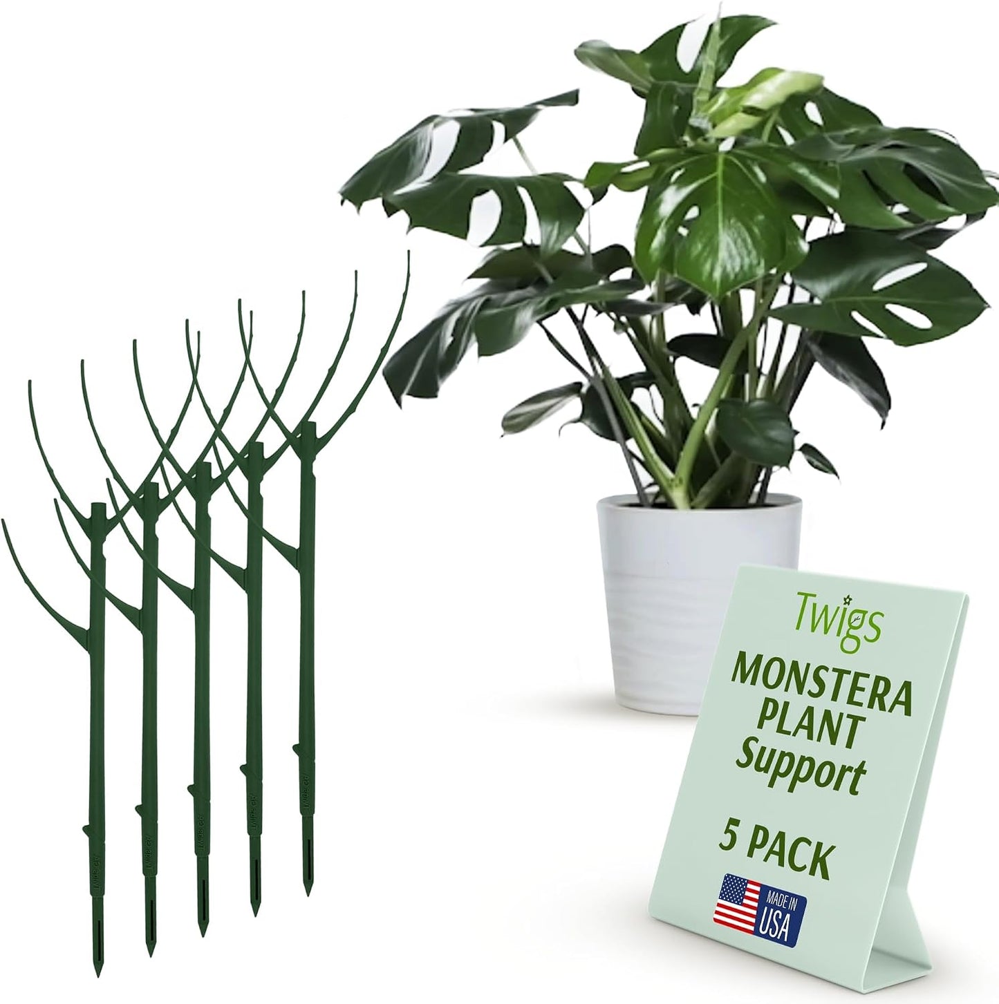 Stackable Monstera Plant Support Stakes, Monstera Dark Green, 5-Pack, 17" L
