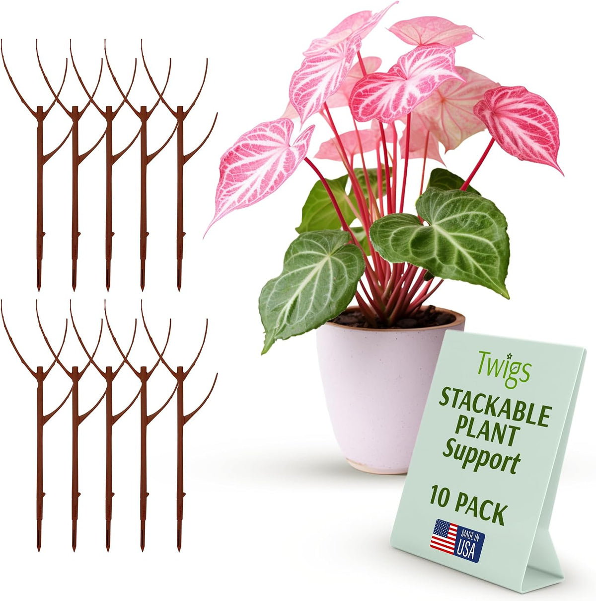 Stackable Monstera Plant Support Stakes, Monstera Dark Green, 5-Pack, 17" L