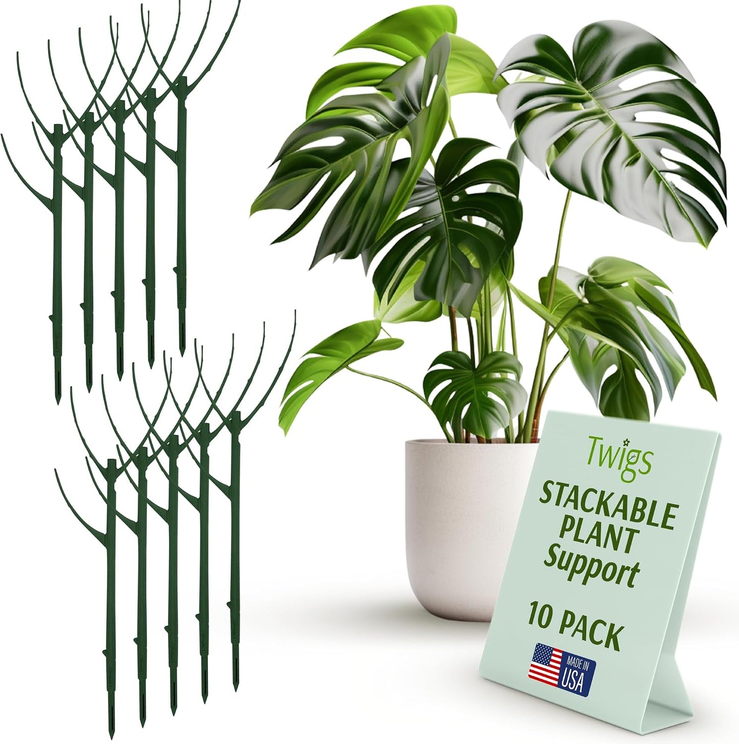 Stackable Monstera Plant Support Stakes, Monstera Dark Green, 5-Pack, 17" L