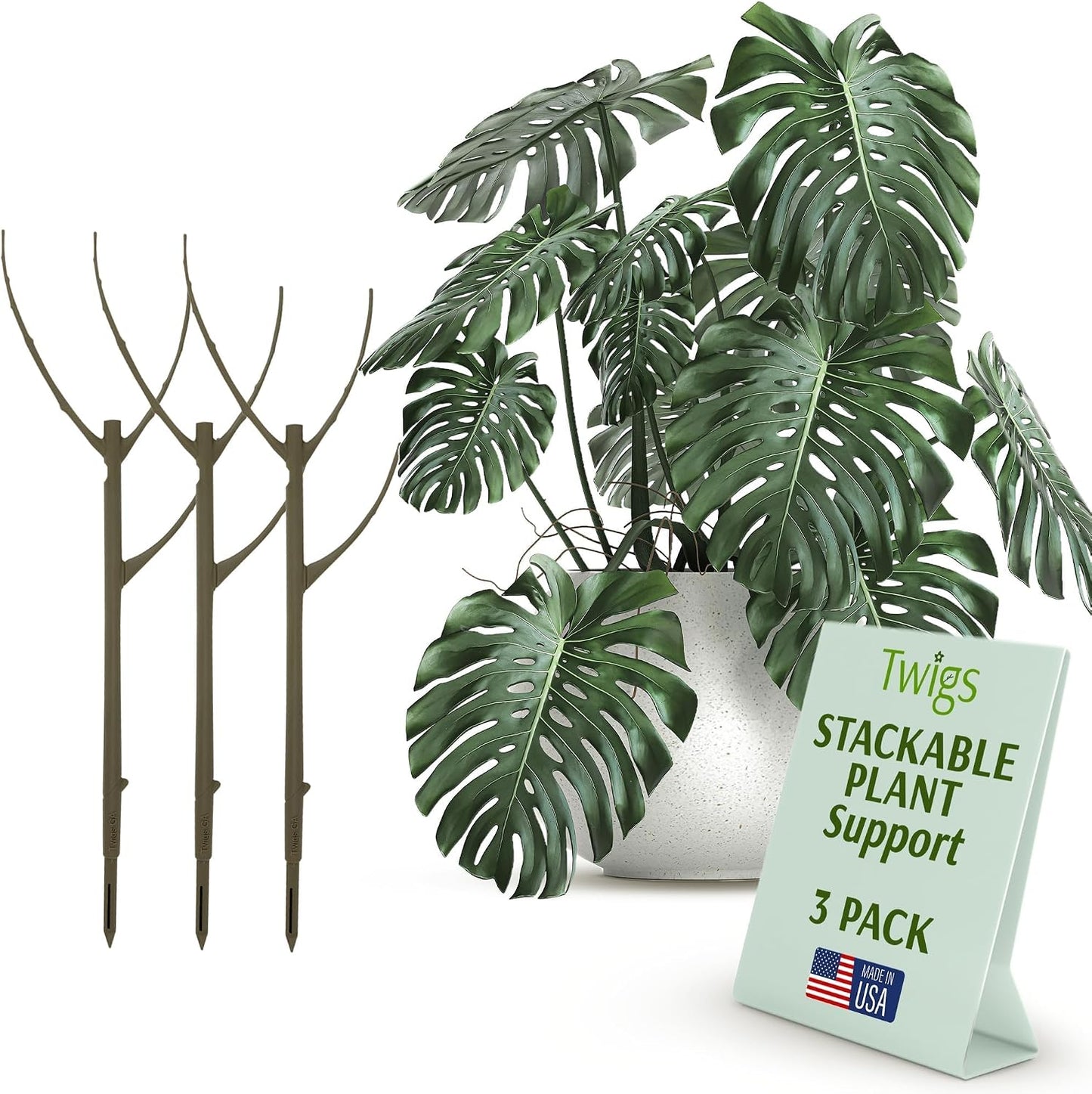 Stackable Monstera Plant Support Stakes, Monstera Dark Green, 5-Pack, 17" L