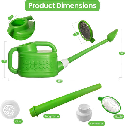 Plastic 1-Gallon Watering Can with Long Spout and Dual Handle for Indoor & Outdoor Plant Care, Lawn Maintenance and Yard Gardening