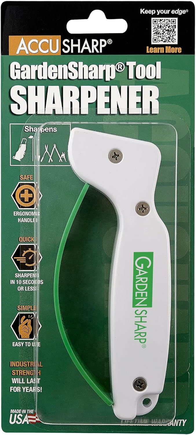 AccuSharp Garden Tool Sharpener, Diamond-Honed Tungsten Carbide Blades, Restores, Repairs, Sharpens & Hones Lawnmower Blades, Secateurs, Limb Loppers, Hoes, Shovels, and Scythes