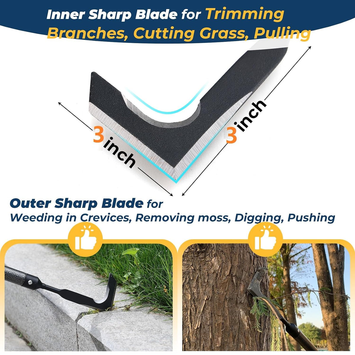 Heavy Duty Crack Weeder for Sidewalk & Paver – 58" Long Handle Weed Puller Tool, Carbon Steel Blade for Removing Crevice Weeds from Deck, Patio & Garden Beds