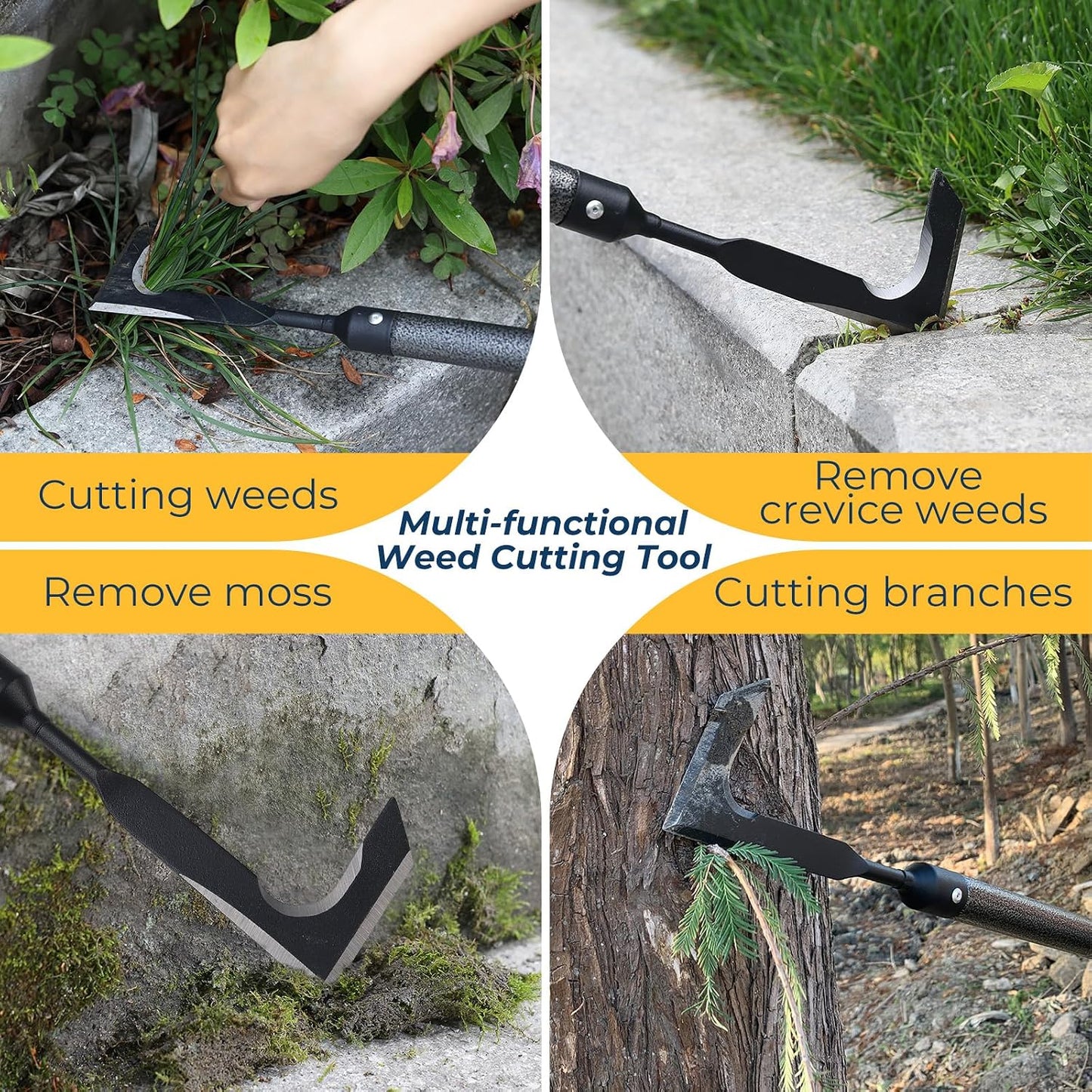 Heavy Duty Crack Weeder for Sidewalk & Paver – 58" Long Handle Weed Puller Tool, Carbon Steel Blade for Removing Crevice Weeds from Deck, Patio & Garden Beds