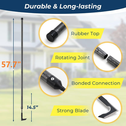 Heavy Duty Crack Weeder for Sidewalk & Paver – 58" Long Handle Weed Puller Tool, Carbon Steel Blade for Removing Crevice Weeds from Deck, Patio & Garden Beds