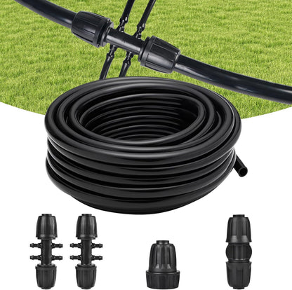 100FT 1/4 Inch Drip Irrigation Tubing, Distribution Hose Tube Kit Includes 2pcs 6-Way Connectors & 20pcs 1/4" Tee Splitters and End Plugs for Garden DIY Water-Saving Drip Irrigation System