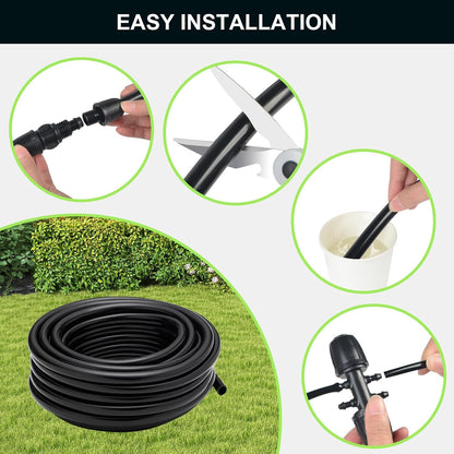 100FT 1/4 Inch Drip Irrigation Tubing, Distribution Hose Tube Kit Includes 2pcs 6-Way Connectors & 20pcs 1/4" Tee Splitters and End Plugs for Garden DIY Water-Saving Drip Irrigation System