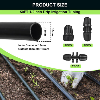 100FT 1/4 Inch Drip Irrigation Tubing, Distribution Hose Tube Kit Includes 2pcs 6-Way Connectors & 20pcs 1/4" Tee Splitters and End Plugs for Garden DIY Water-Saving Drip Irrigation System