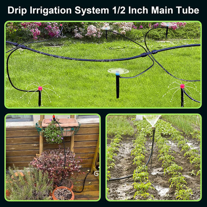 100FT 1/4 Inch Drip Irrigation Tubing, Distribution Hose Tube Kit Includes 2pcs 6-Way Connectors & 20pcs 1/4" Tee Splitters and End Plugs for Garden DIY Water-Saving Drip Irrigation System