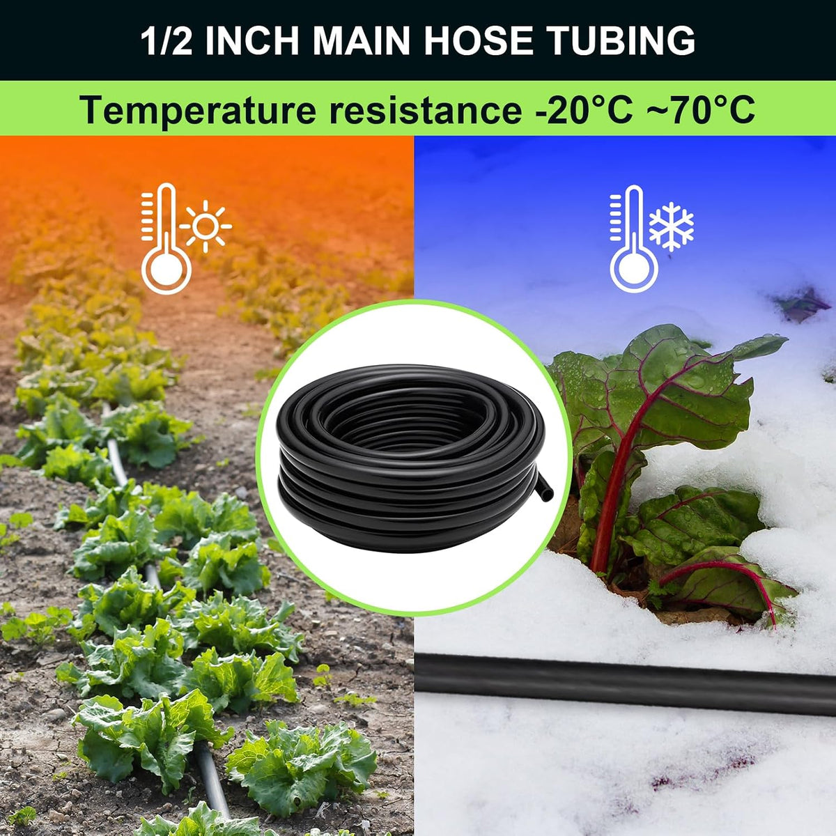 100FT 1/4 Inch Drip Irrigation Tubing, Distribution Hose Tube Kit Includes 2pcs 6-Way Connectors & 20pcs 1/4" Tee Splitters and End Plugs for Garden DIY Water-Saving Drip Irrigation System