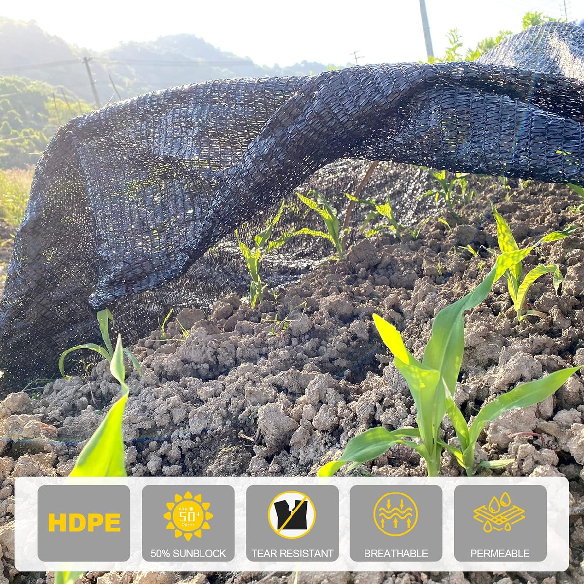 50% Shade Cloth for Garden, 6.5x16.5FT Black Sun Shade Cover