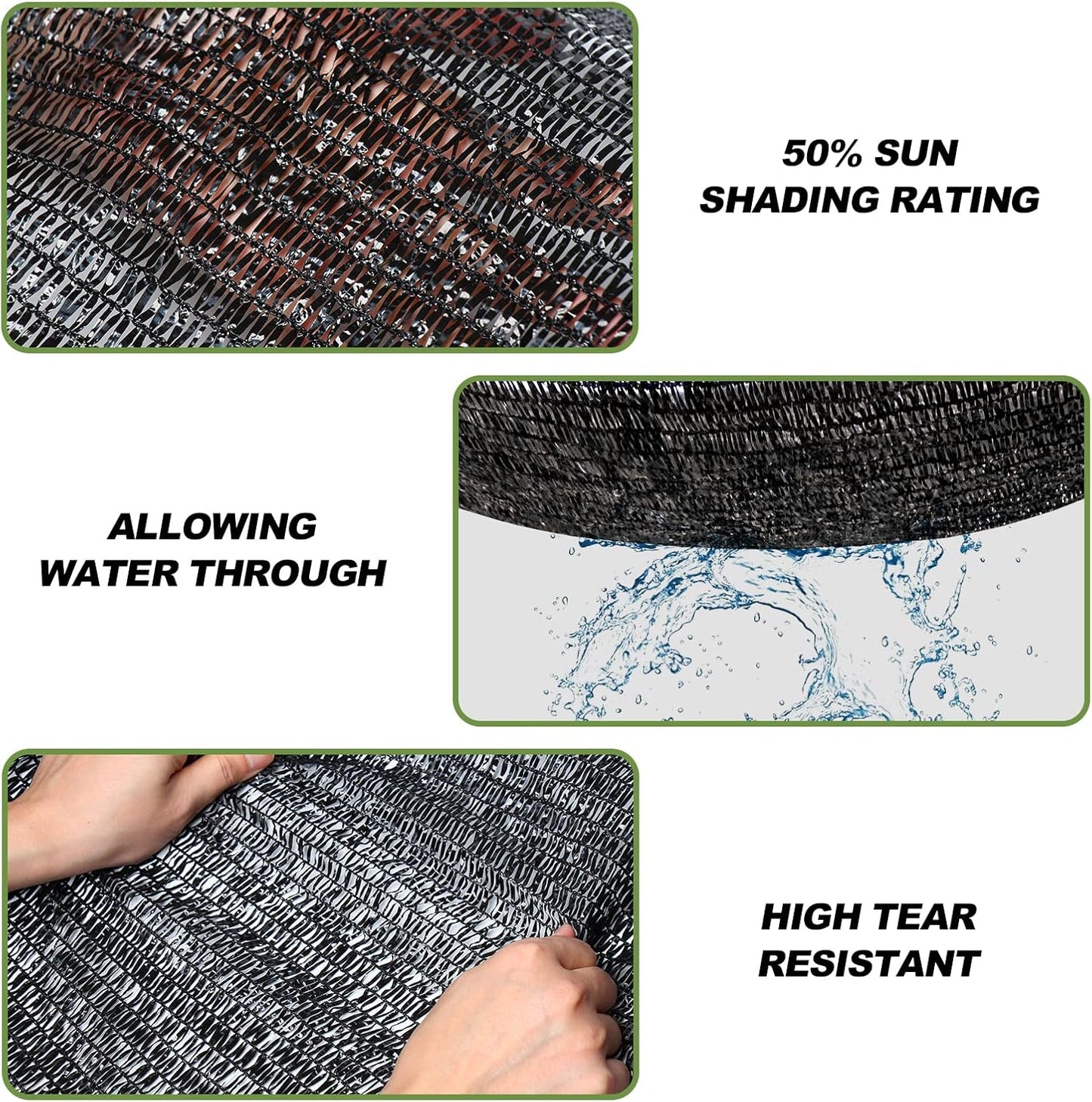 50% Shade Cloth for Garden, 6.5x16.5FT Black Sun Shade Cover