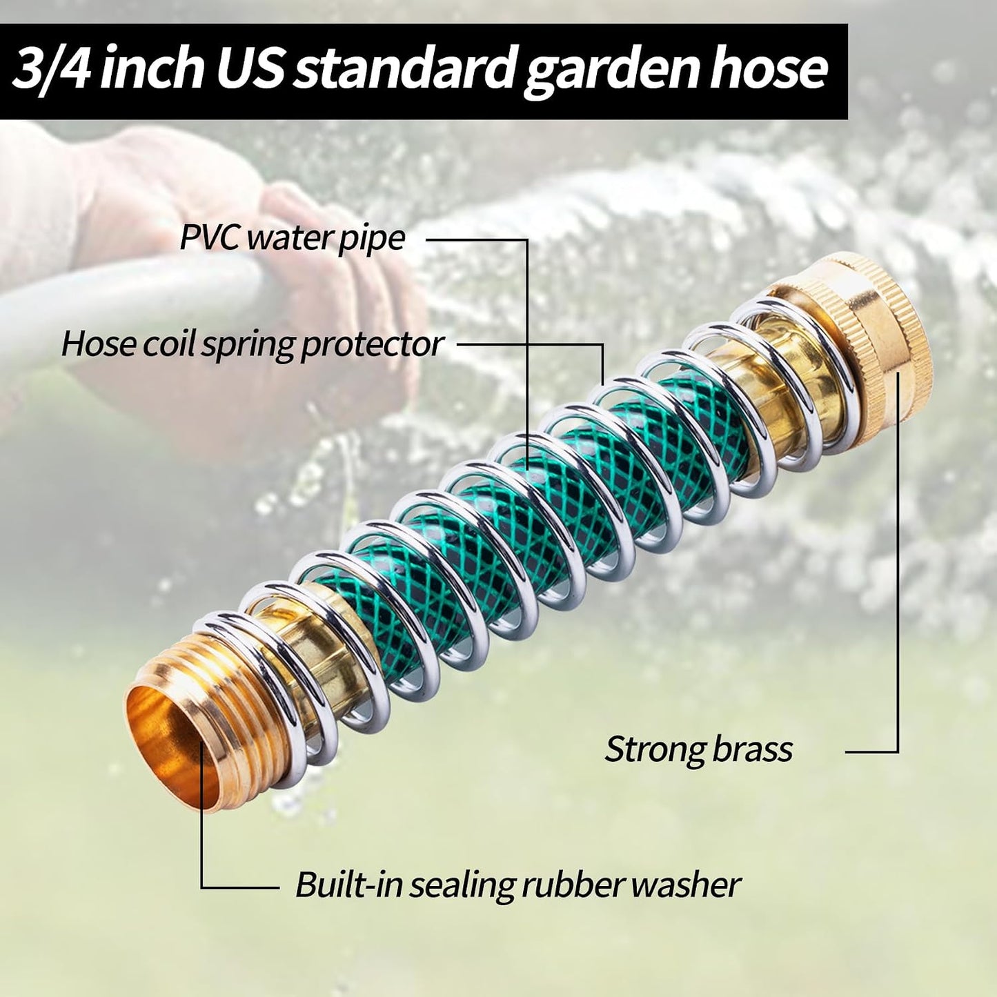 Brass 2 Way Hose Splitter, 3/4" Brass Y Way Garden Hose Connector with 2 Pcs Garden Hose Extension Adapter and 6 Rubber Washers