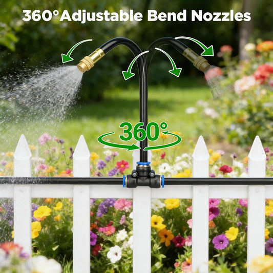 50FT Automatic Drip Irrigation Kit, Bendable Watering Hose with Multi Sprinkler Heads, Misting System for Garden Yard Outdoor Plants Greenhouse