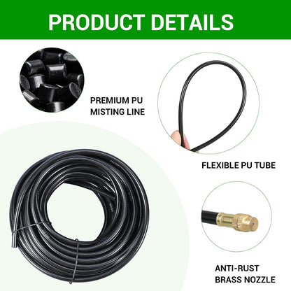 50FT Automatic Drip Irrigation Kit, Bendable Watering Hose with Multi Sprinkler Heads, Misting System for Garden Yard Outdoor Plants Greenhouse