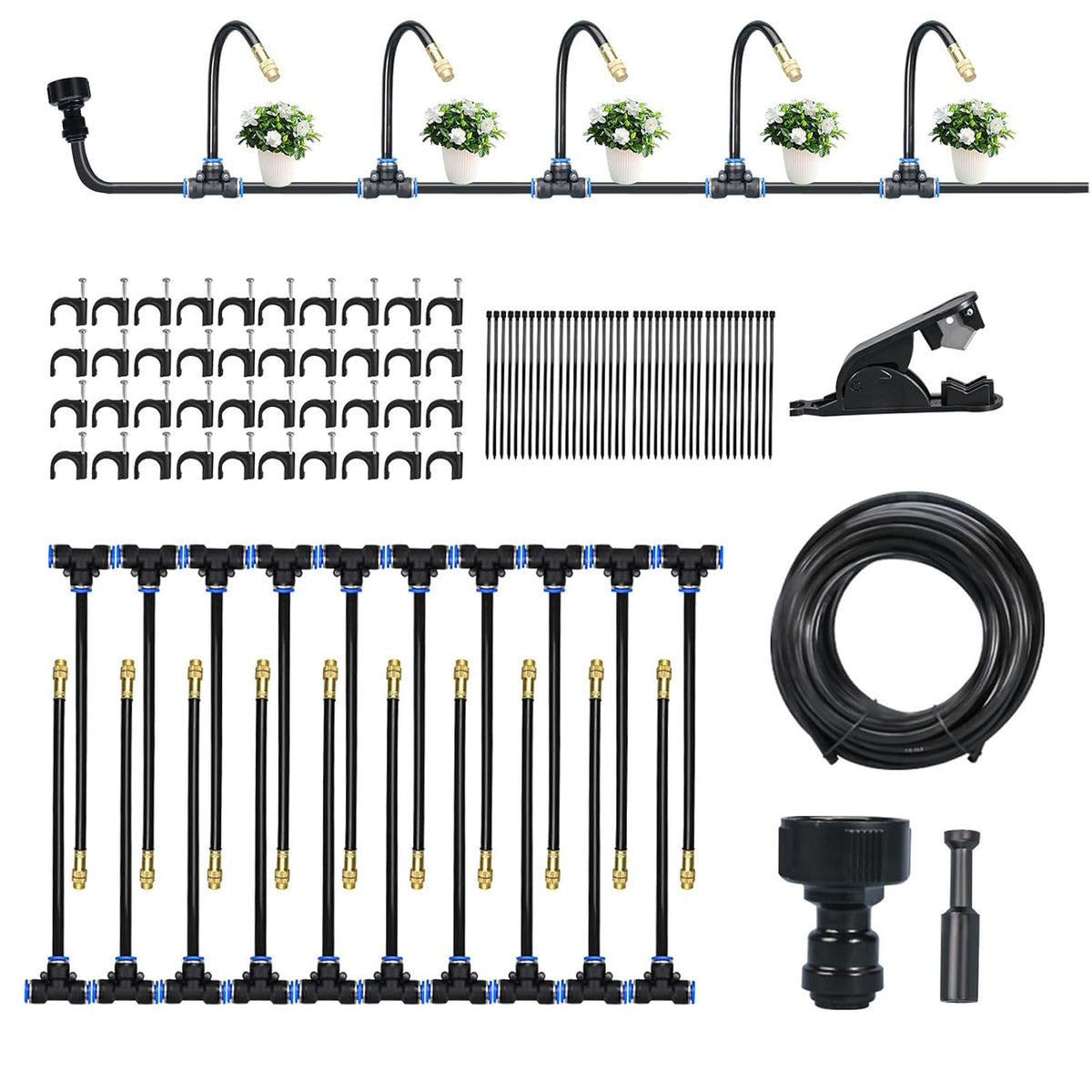 50FT Automatic Drip Irrigation Kit, Bendable Watering Hose with Multi Sprinkler Heads, Misting System for Garden Yard Outdoor Plants Greenhouse