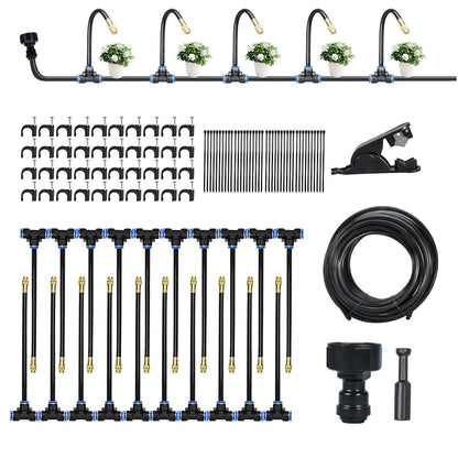50FT Automatic Drip Irrigation Kit, Bendable Watering Hose with Multi Sprinkler Heads, Misting System for Garden Yard Outdoor Plants Greenhouse
