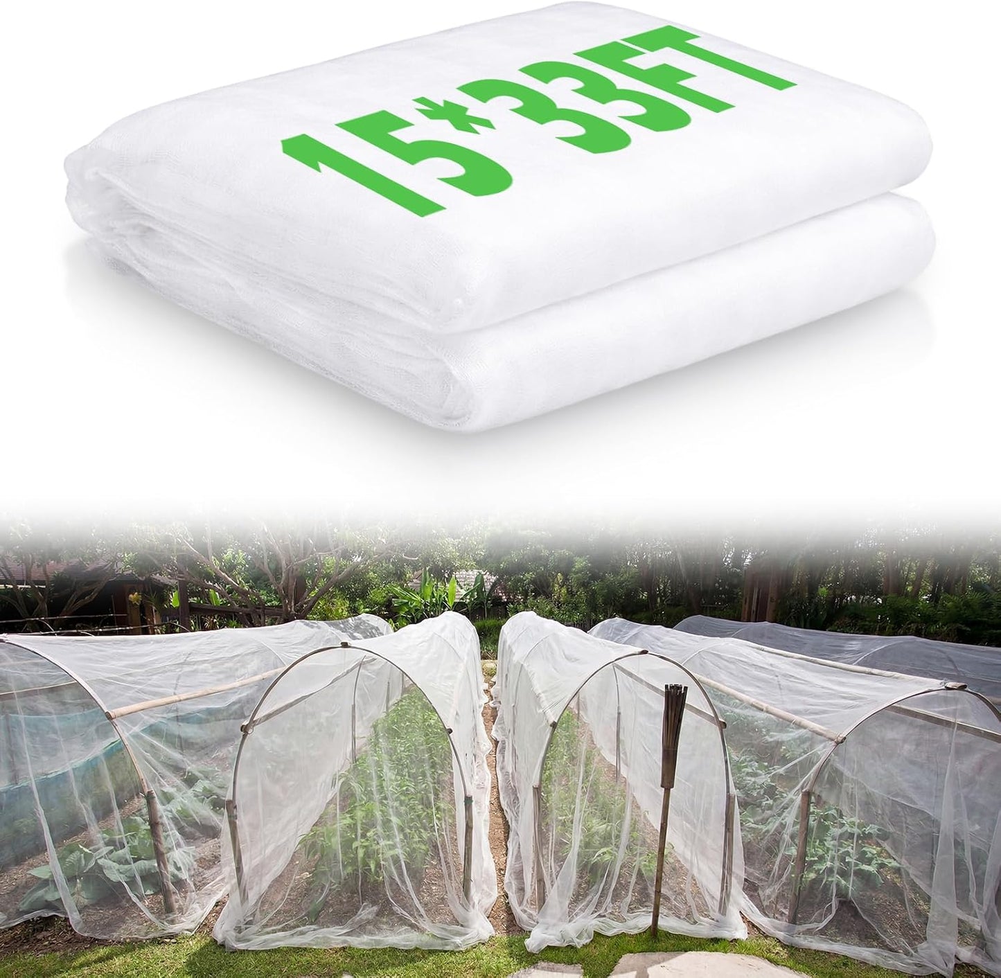15 x 33 ft Garden Mesh Netting Insect Mosquito Net, White, 1 Pcs