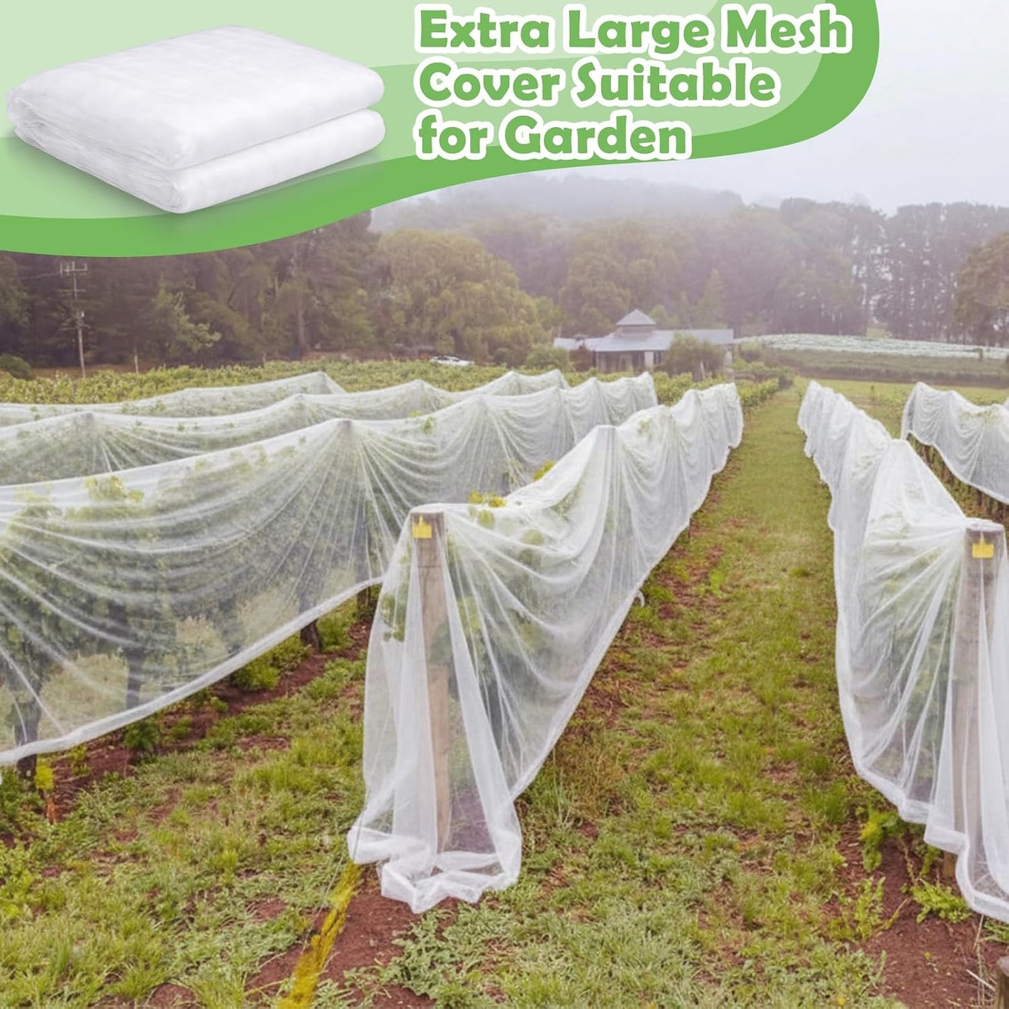 15 x 33 ft Garden Mesh Netting Insect Mosquito Net, White, 1 Pcs