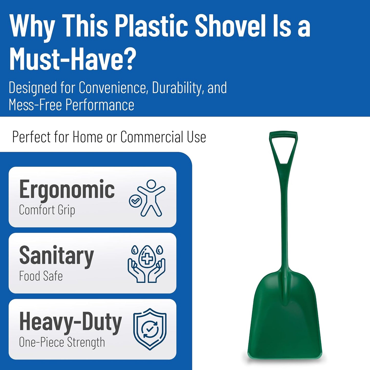 Sanitary Shovel, 10" x 13.75" Polypropylene, Green