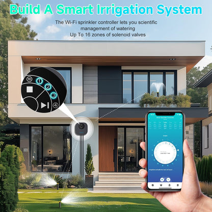 Smart Sprinkler Controller, 16-Zone/Station Irrigation System with APP Remote Control, GreenVation 2.4G/5GHz WiFi Water Timer for Outdoor Garden/Yard/Lawns (16 Zone)