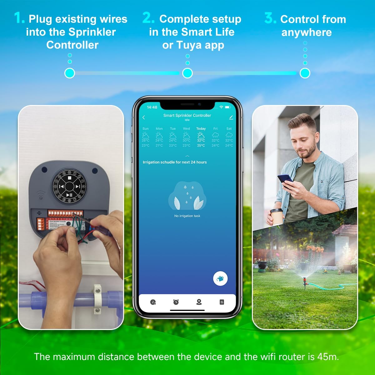 Smart Sprinkler Controller, 16-Zone/Station Irrigation System with APP Remote Control, GreenVation 2.4G/5GHz WiFi Water Timer for Outdoor Garden/Yard/Lawns (16 Zone)