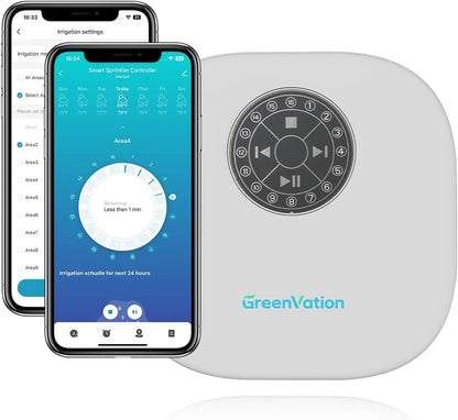 Smart Sprinkler Controller, 16-Zone/Station Irrigation System with APP Remote Control, GreenVation 2.4G/5GHz WiFi Water Timer for Outdoor Garden/Yard/Lawns (16 Zone)