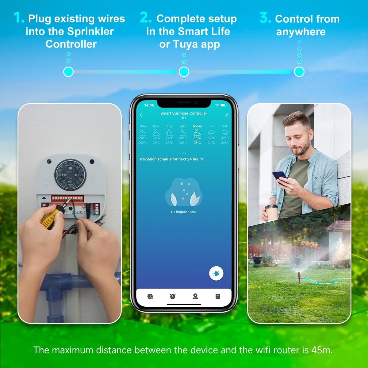 Smart Sprinkler Controller, 16-Zone/Station Irrigation System with APP Remote Control, GreenVation 2.4G/5GHz WiFi Water Timer for Outdoor Garden/Yard/Lawns (16 Zone)