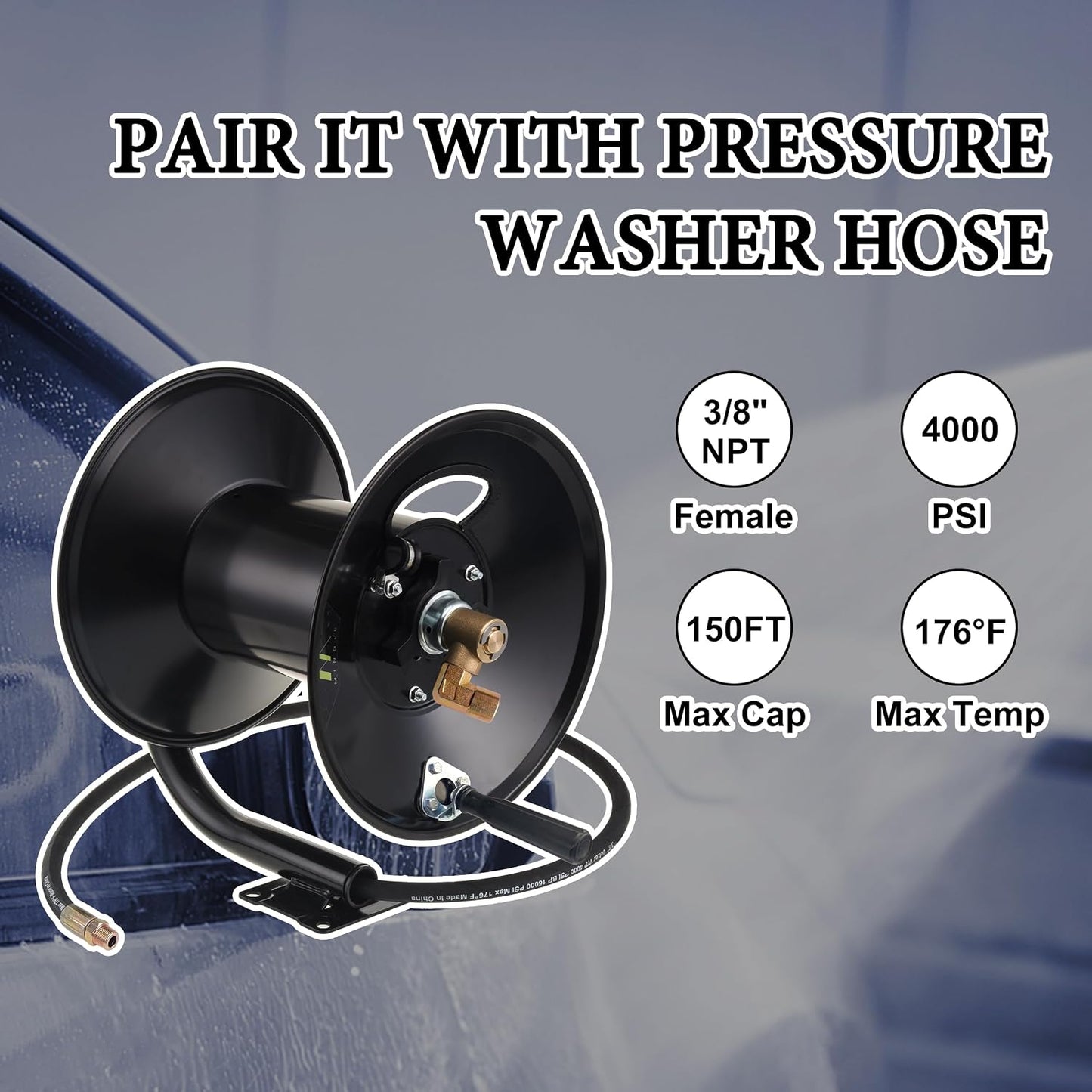 High Pressure Washer Hose Reel 150ft x 3/8" / 300ft x 1/4"
