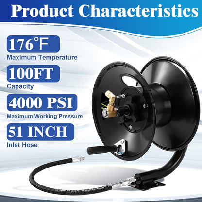 High Pressure Washer Hose Reel 150ft x 3/8" / 300ft x 1/4"