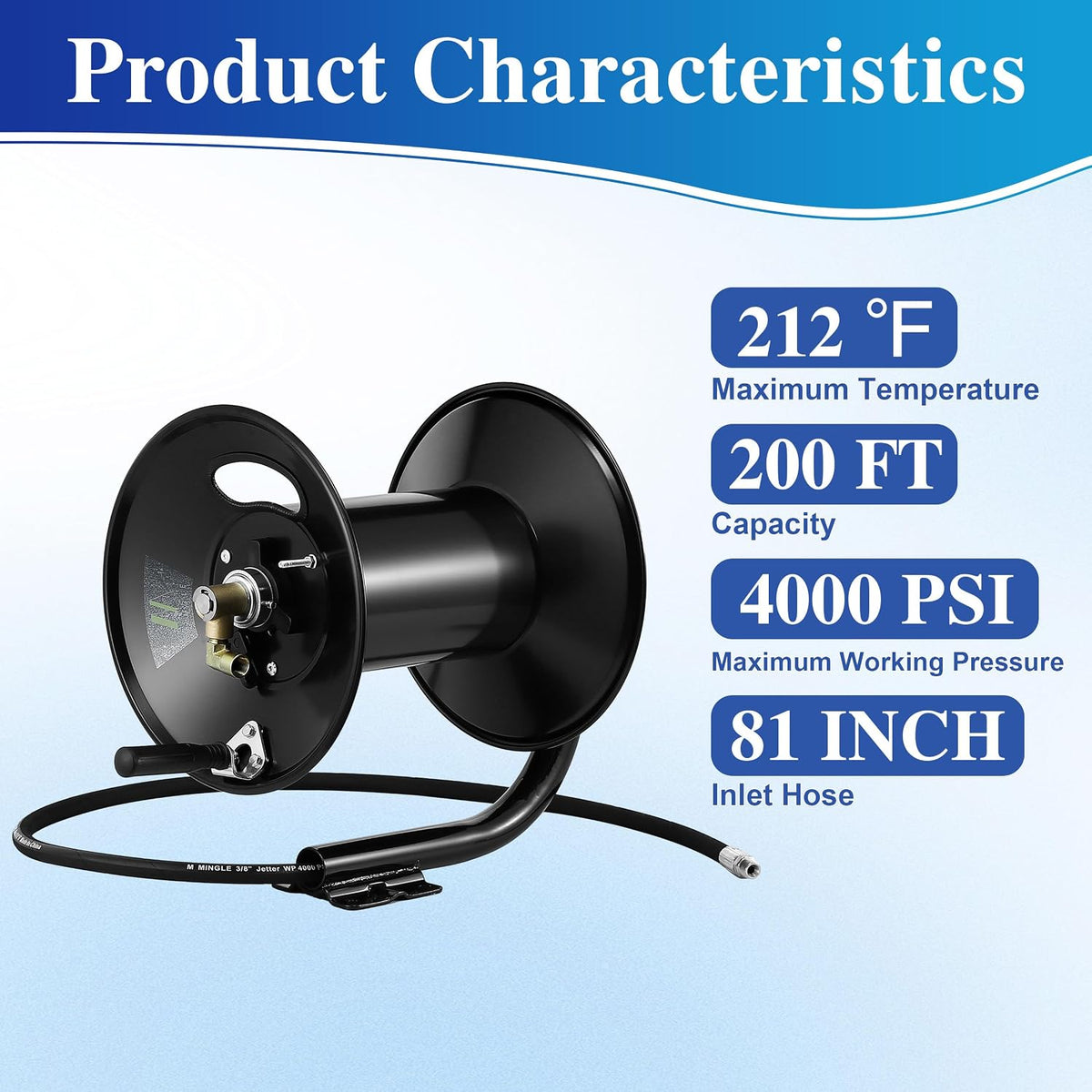 High Pressure Washer Hose Reel 150ft x 3/8" / 300ft x 1/4"