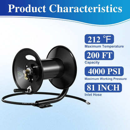 High Pressure Washer Hose Reel 150ft x 3/8" / 300ft x 1/4"
