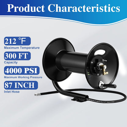 High Pressure Washer Hose Reel 150ft x 3/8" / 300ft x 1/4"