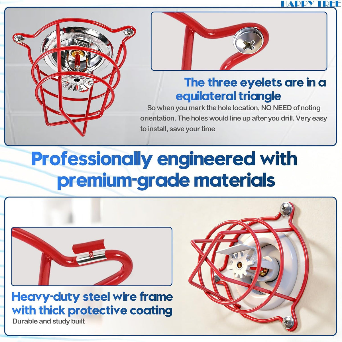 (2 Pack) Red Fire Sprinkler Head Guard Cage Protector Cover for Both 1/2" & 3/4" and for Protecting Flush Mount & Side Wall & Pendent Head Fire Sprinkler Covers for Ceiling