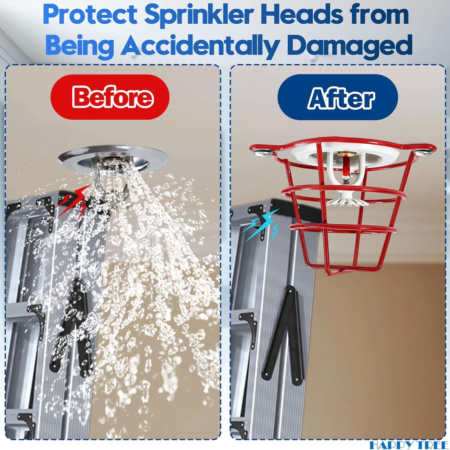 (2 Pack) Red Fire Sprinkler Head Guard Cage Protector Cover for Both 1/2" & 3/4" and for Protecting Flush Mount & Side Wall & Pendent Head Fire Sprinkler Covers for Ceiling