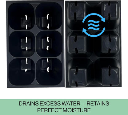 Seed Starter Trays, 144 Cells (24 Trays - 6 Cells Per Tray) + Plant Stakes