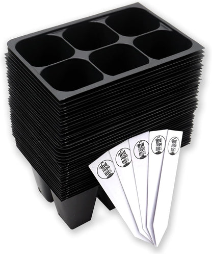 Seed Starter Trays, 144 Cells (24 Trays - 6 Cells Per Tray) + Plant Stakes